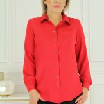 Efektowna prosta koszula damska czerwona