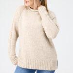 Wełniany sweter damski plus size beżowy 44-46