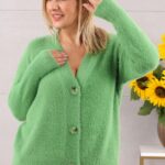 Modny rozpinany sweterek alpaka zielony v-neck