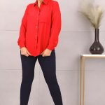 Koszula damska klasyczna elegancka kołnierz czerwona