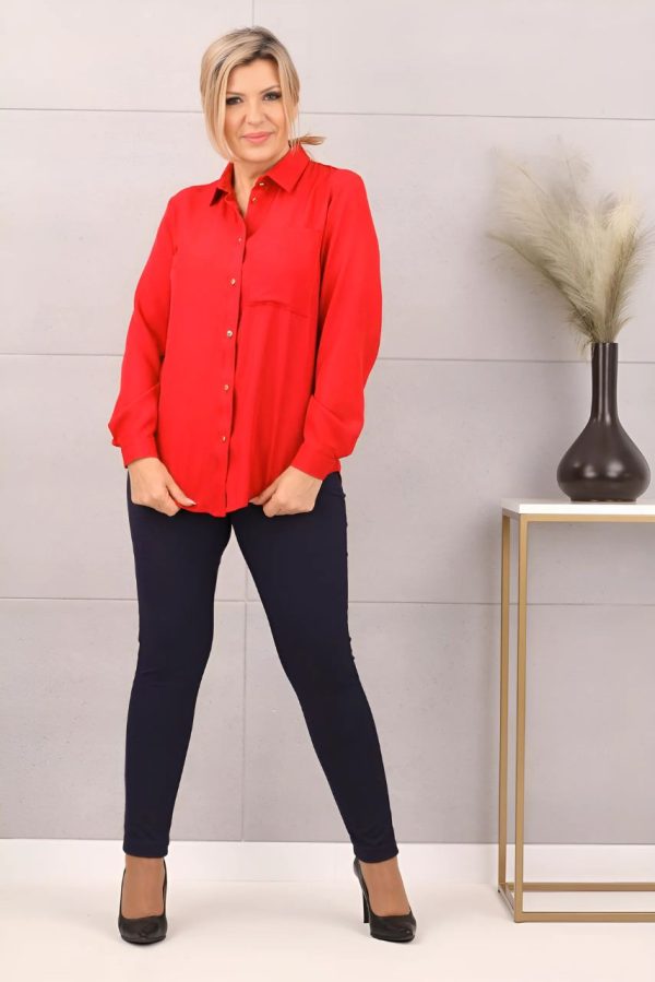 Koszula damska klasyczna elegancka kołnierz czerwona