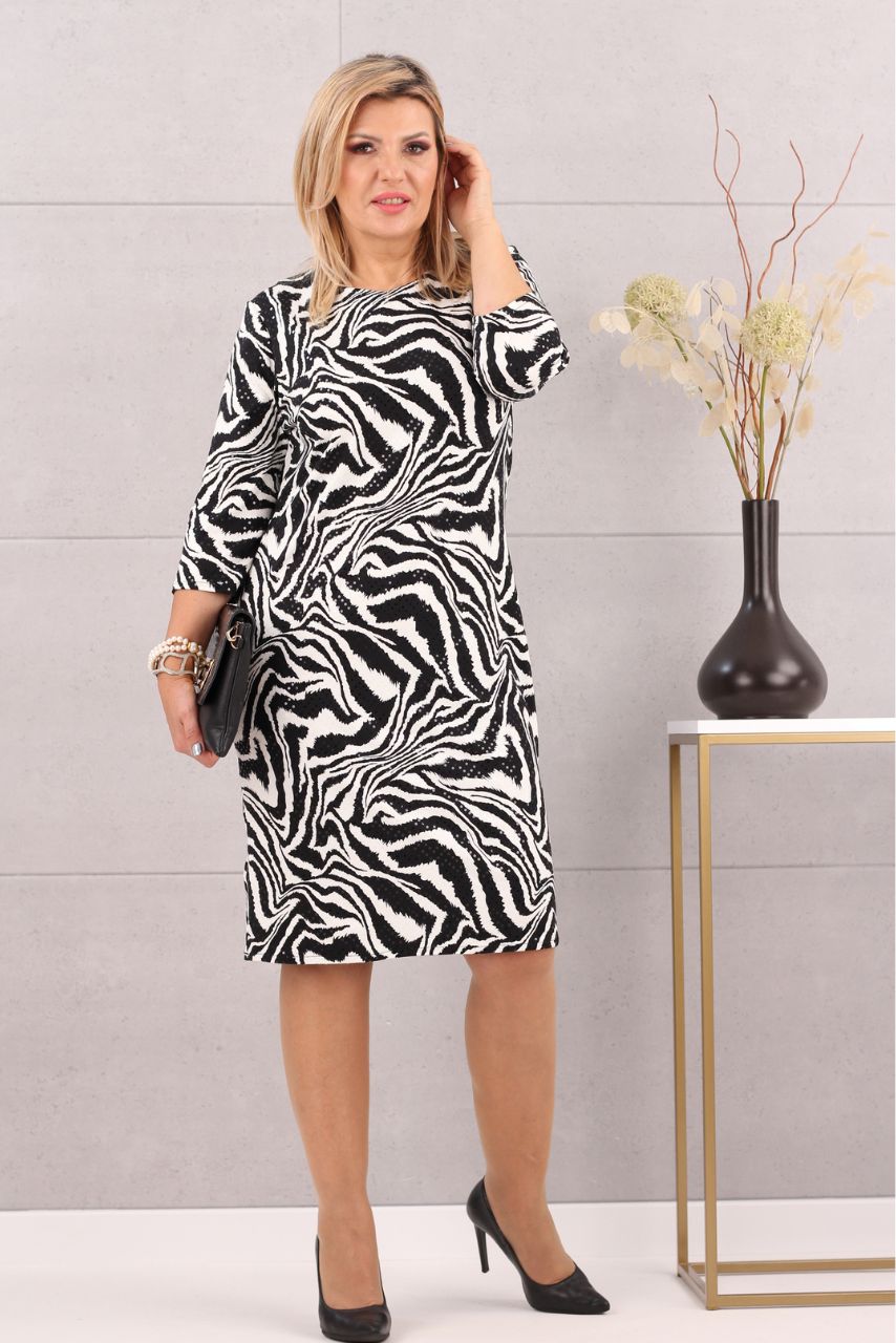 Prosta sukienka cekiny zebra biała