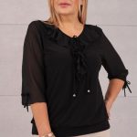 Elegancka bluzka damska z żabotem czarna
