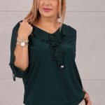 Elegancka bluzka damska z żabotem zielona