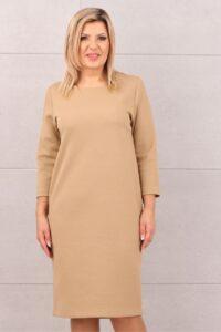 Elegancka sukienka beżowa z dzianiny żakardowej