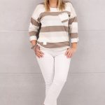 Bluzka w paski z wiązaniem na dole biało-beżowa