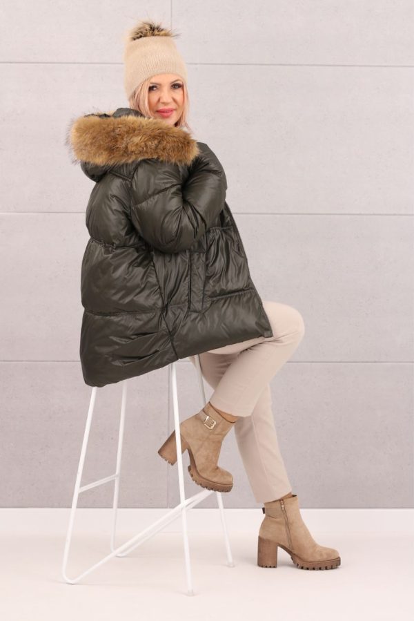 Pikowana kurtka damska z kapturem khaki