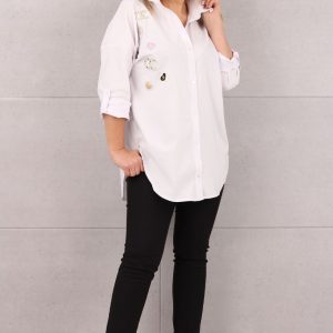 Koszula damska z aplikacjami biała