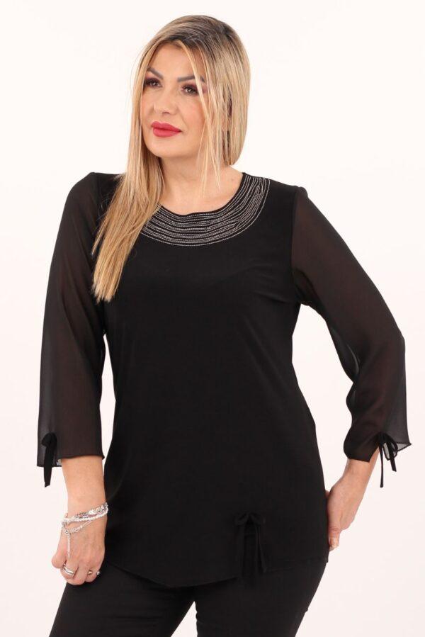 Bluzka z szyfonowym rękawem czarna