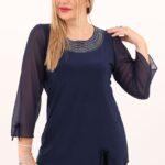 Bluzka z szyfonowym rękawem granatowa
