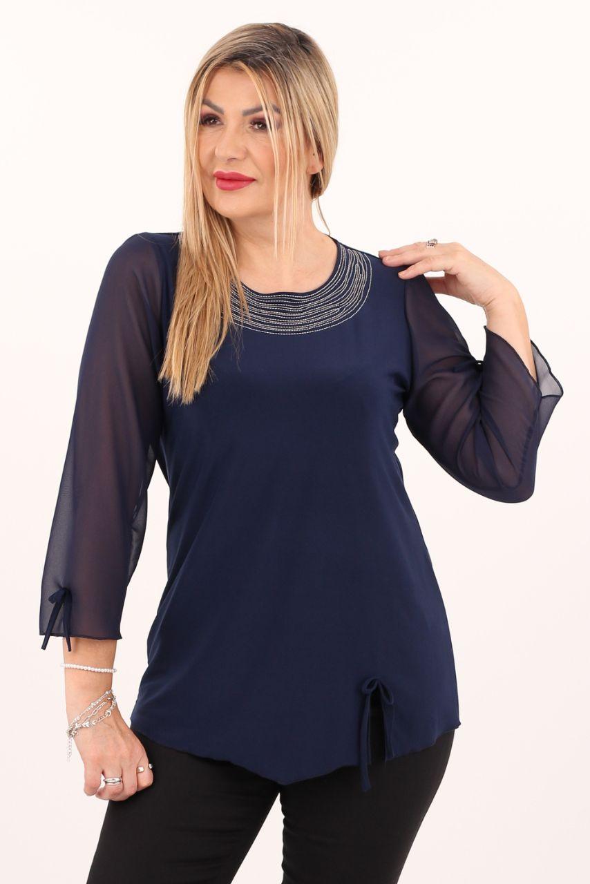 Bluzka z szyfonowym rękawem granatowa