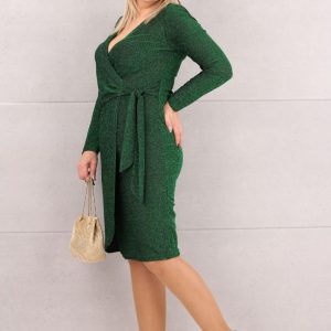 Błyszcząca sukienka kopertowa zielona
