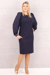 Sukienka gładka szyfonowy rękaw granatowa