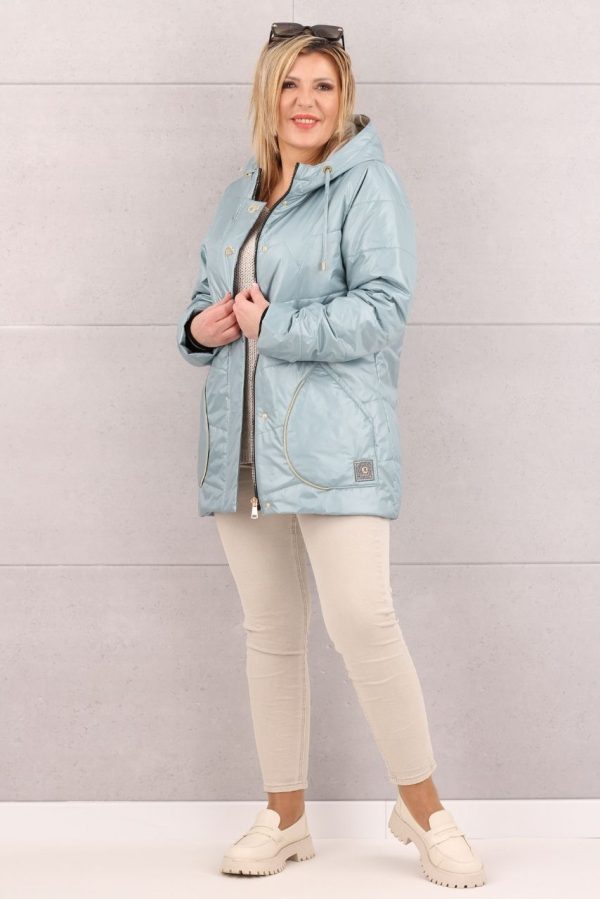 Kurtka wiosenna damska z kapturem błękitna