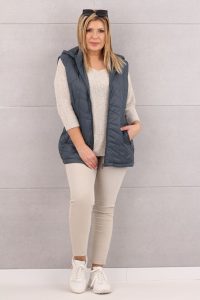 Kamizelka pikowana damska z kapturem granatowa