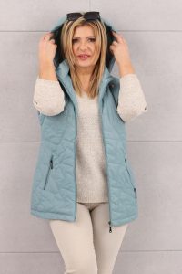 Kamizelka pikowana damska z kapturem morska