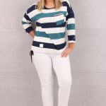 Bluzka w paski z wiązaniem na dole turkusowo-granatowa