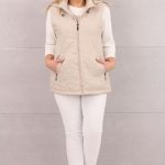Kamizelka pikowana damska z kapturem beżowa