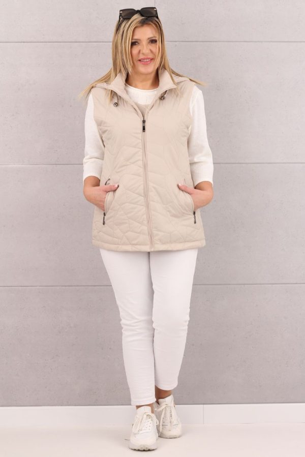 Kamizelka pikowana damska z kapturem beżowa
