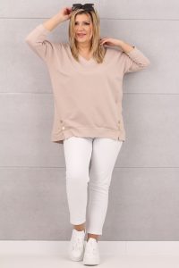 Bluza bawełniana damska z napami beżowa
