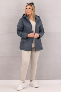 Luźna kurtka damska z kapturem granatowa