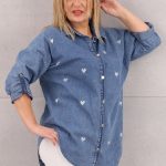 Koszula damska oversize w serca jeans