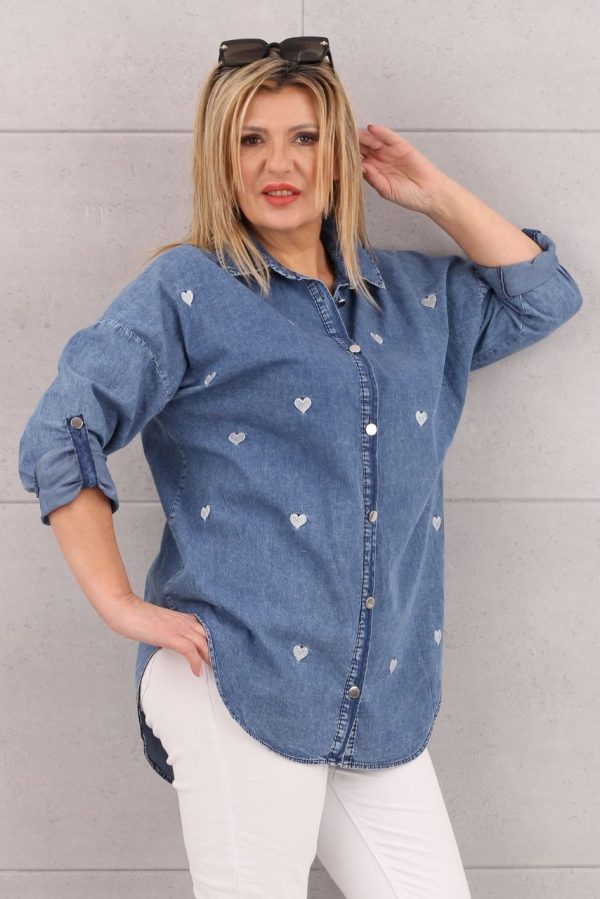 Koszula damska oversize w serca jeans