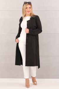 Lekki płaszcz damski z paskiem czarny