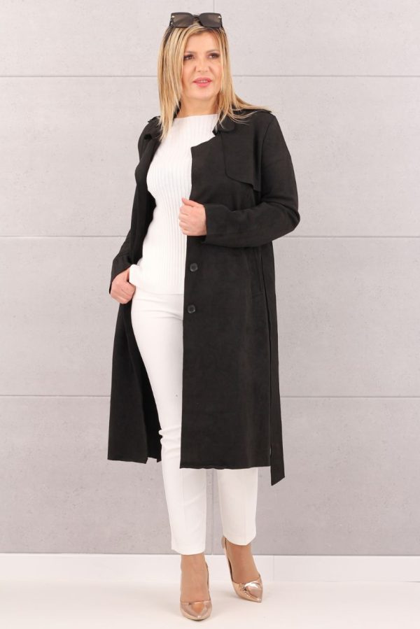 Lekki płaszcz damski z paskiem czarny