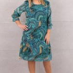 Szyfonowa sukienka z rękawem 3/4 turkusowa