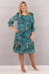 Szyfonowa sukienka z rękawem 3/4 turkusowa