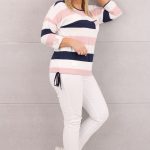 Bluzka w paski z wiązaniem na dole różowo-granatowa