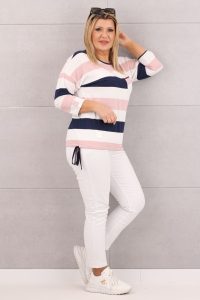 Bluzka w paski z wiązaniem na dole różowo-granatowa