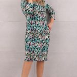 Sukienka elegancka do pracy turkusowa we wzory