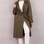 Lekki płaszcz damski z paskiem khaki
