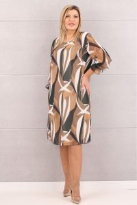 Szyfonowa sukienka z rękawem 3/4 beżowa