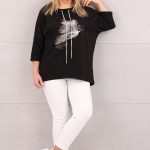 Bluzka z wiązanym dekoltem czarna z printem