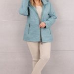Luźna kurtka damska z kapturem morska