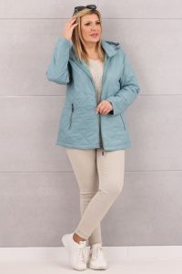 Luźna kurtka damska z kapturem morska