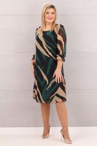 Szyfonowa sukienka z rękawem 3/4 zielona