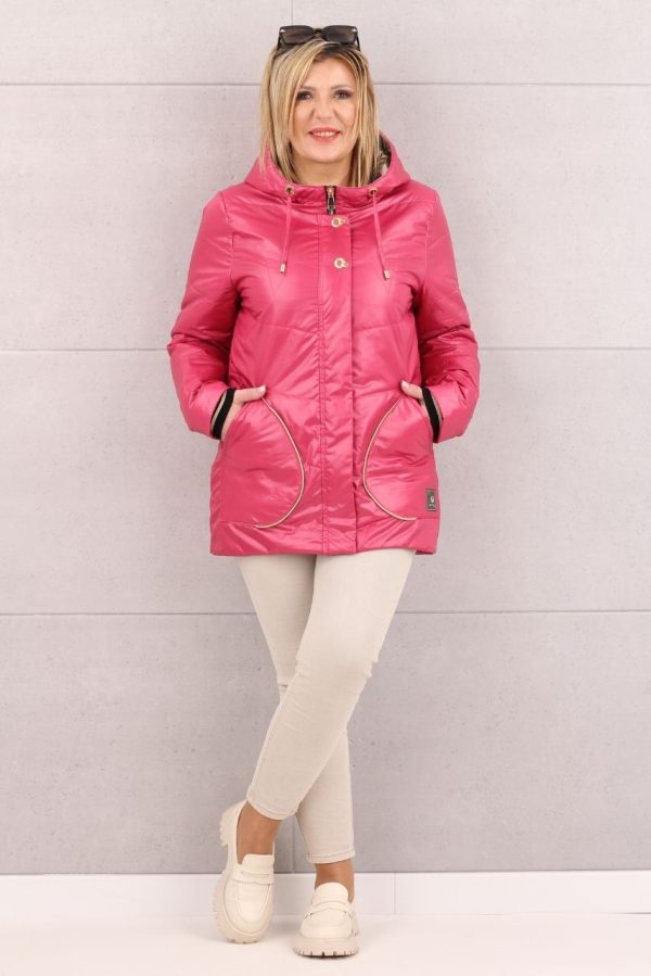 Kurtka wiosenna damska z kapturem malinowa
