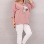 Bluzka z wiązanym dekoltem różowa z printem