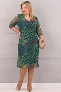 Elegancka sukienka rozkloszowana pawie oczka