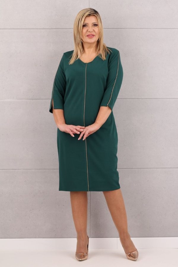 Elegancka sukienka z ozdobną lamówką zielona