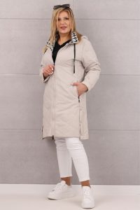 Długa kurtka przejściowa płaszcz pikowany beżowy