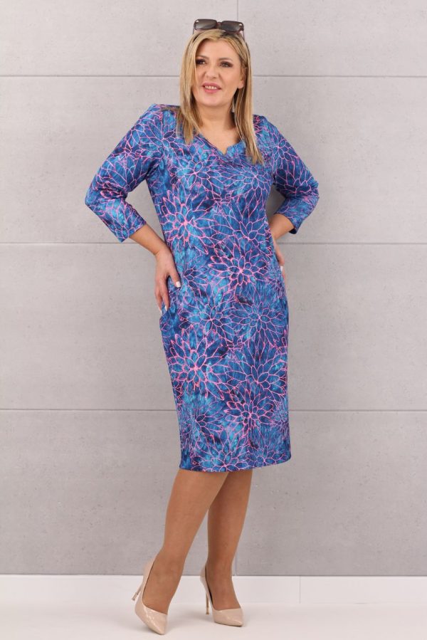 Prosta sukienka z kieszeniami niebieska