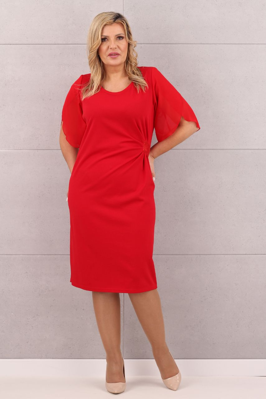 Weselna sukienka z marszczeniem w talii czerwona