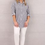 Bawełniana koszula damska w paski biało-jeansowa