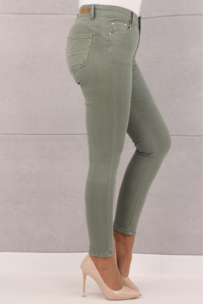 Spodnie damskie jeansy rurki zielone