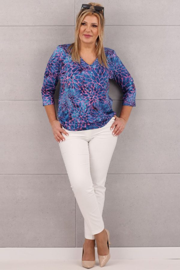 Bluzka damska z dekoltem serek chabrowa